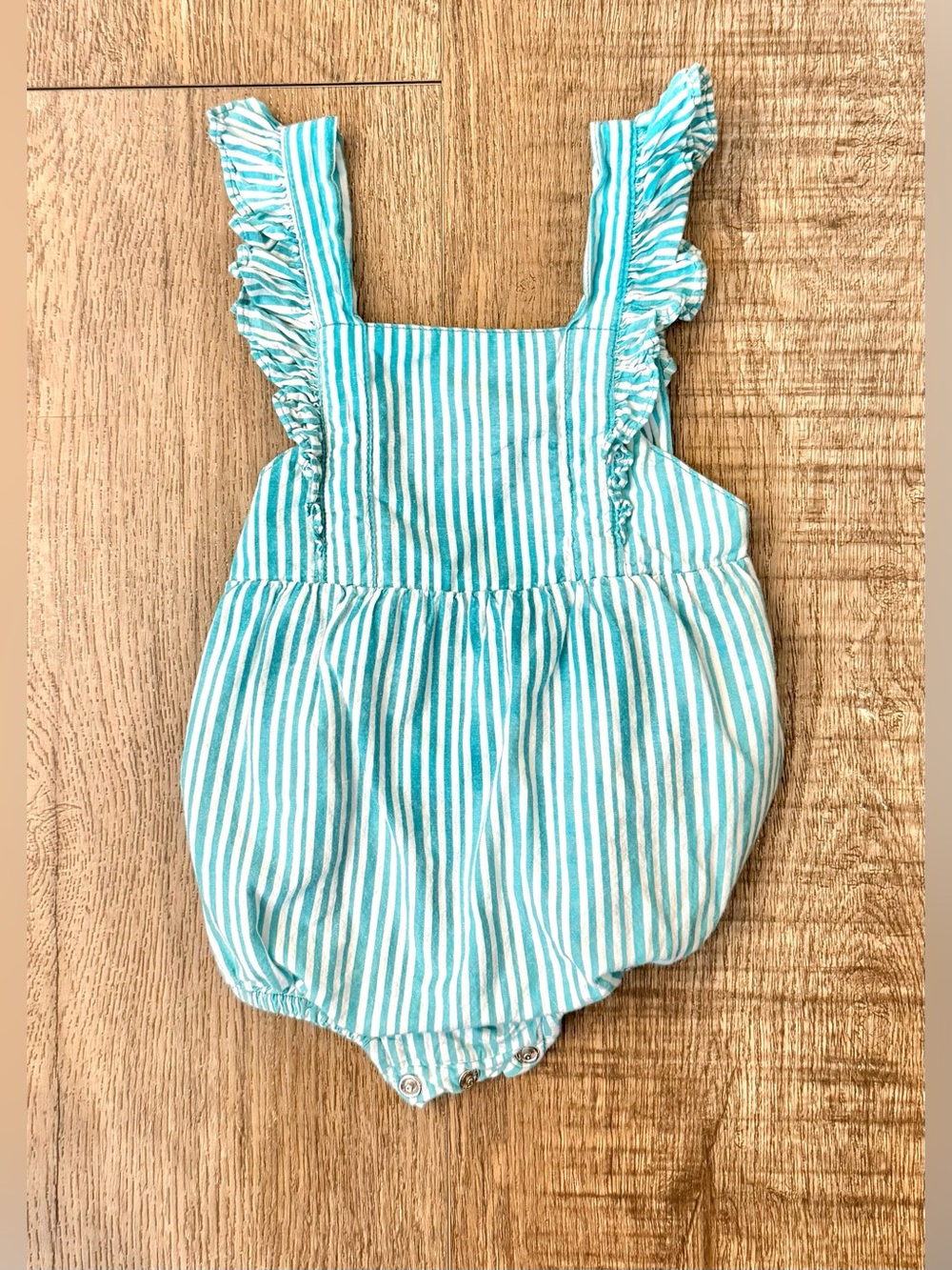 Ruffle Butts Aqua and White Striped Infant Romper